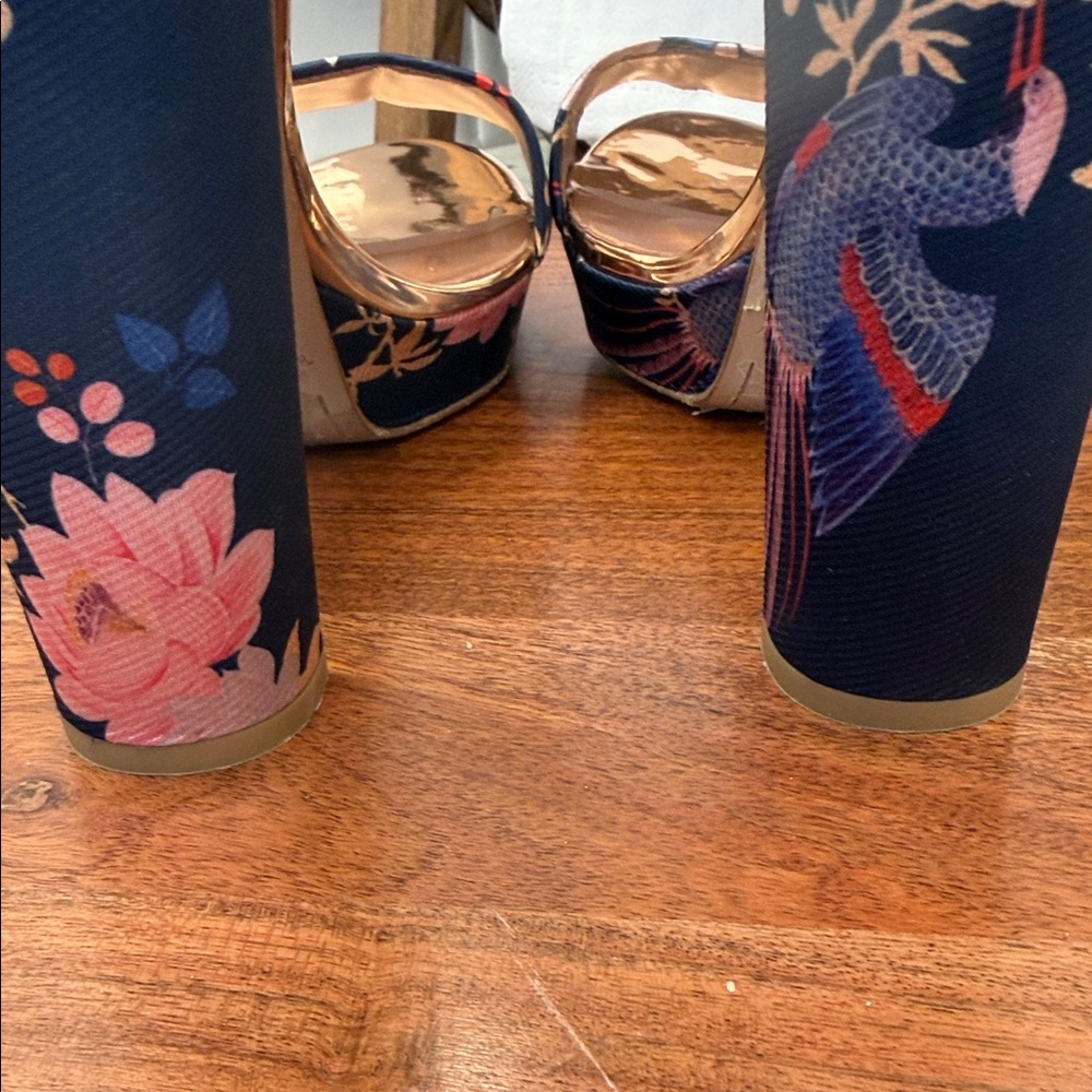 Ted Baker Junaaa Jacquard Platform Sandals in Navy Chinoiserie - Picture 8 of 12